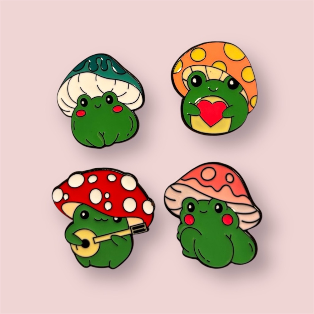 Set of 4 Mushroom Frog Pins